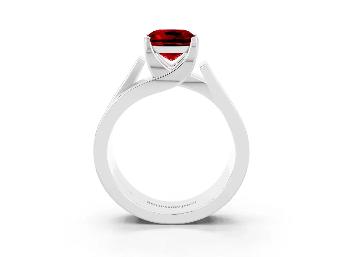 Modern Tension Set Cushion Cut Ruby Solitaire Wide Band Ring Silver