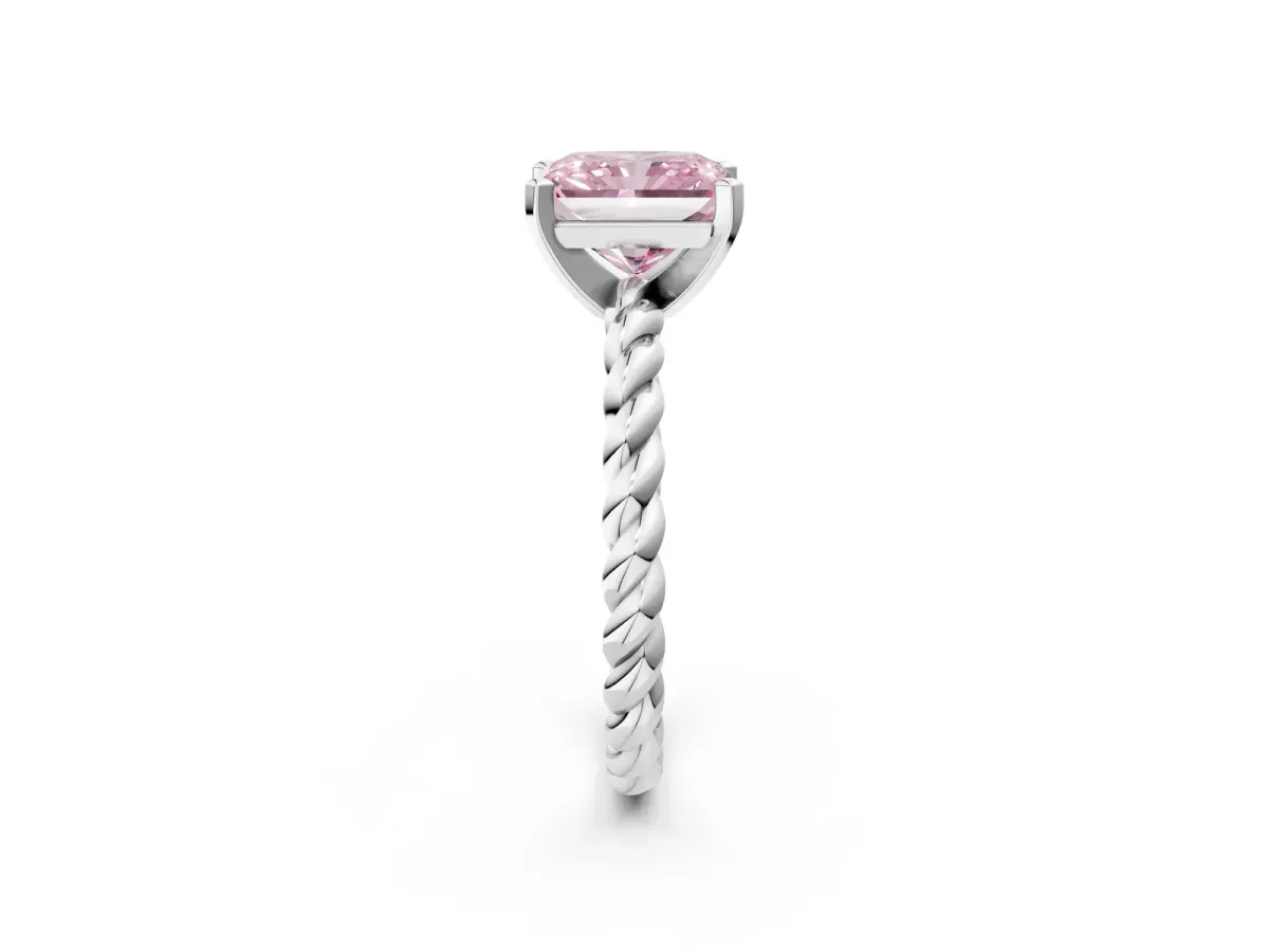 Fancy Pink Radiant Cut Cut Solitaire Twisted Band with Four-Prong Setting Platinum