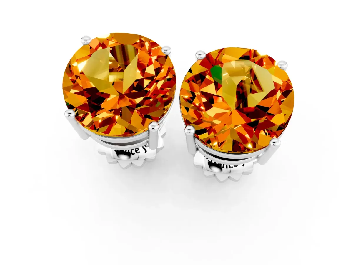 Round Cut Citrine Stud Earrings Silver