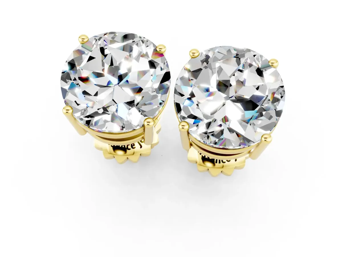 Round Cut Moissanite Stud Earrings Yellow gold