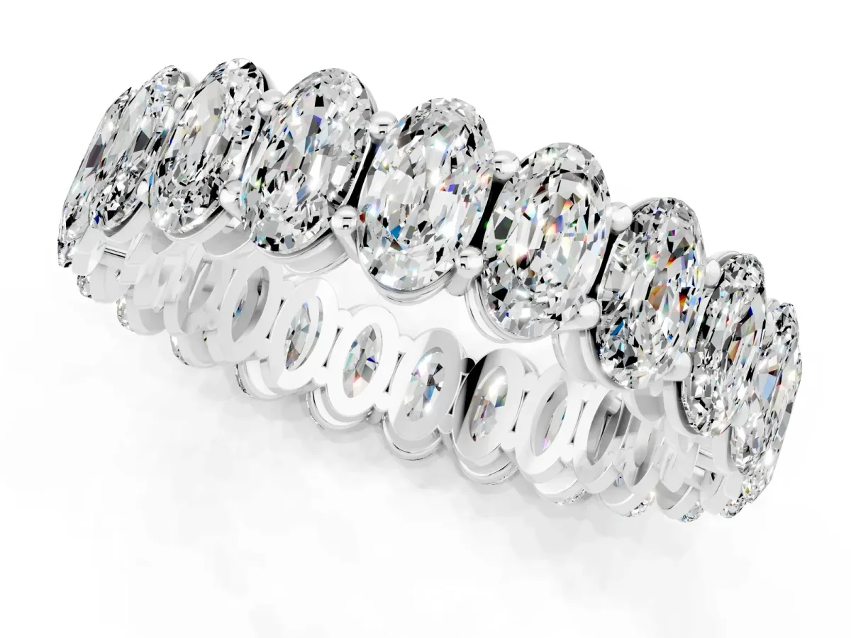 Oval Cut Moissanite Eternity Band with Shared Prong Setting Silver