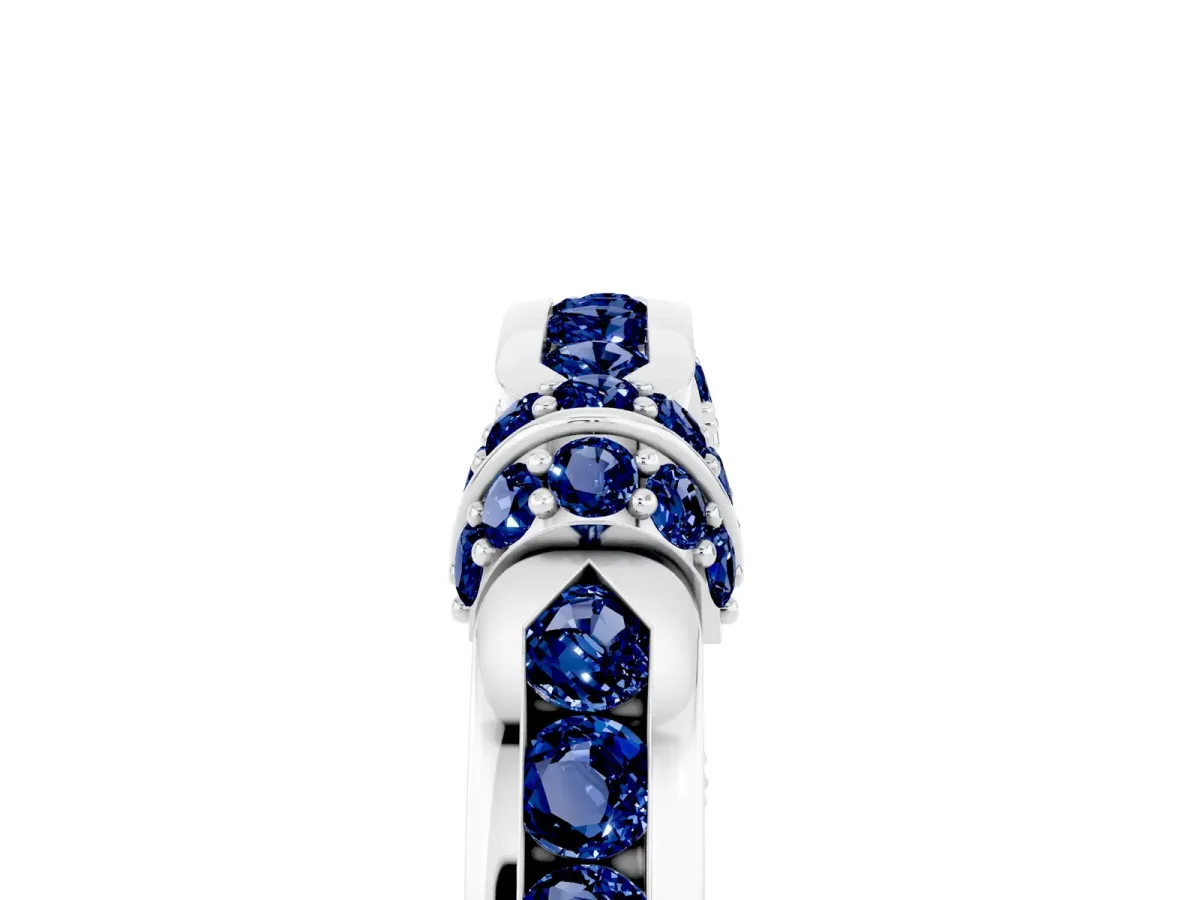 Pavé Round Blue Sapphire Link Band with Bezel Setting Platinum