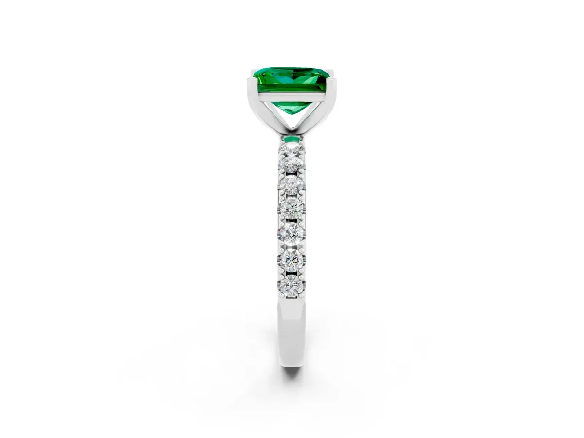 Princess Cut Emerald Solitaire Pavé Band with Four-Prong Setting Silver