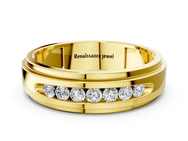 Round Diamond Seven-Stone Channel Set Mens Band Yellow gold