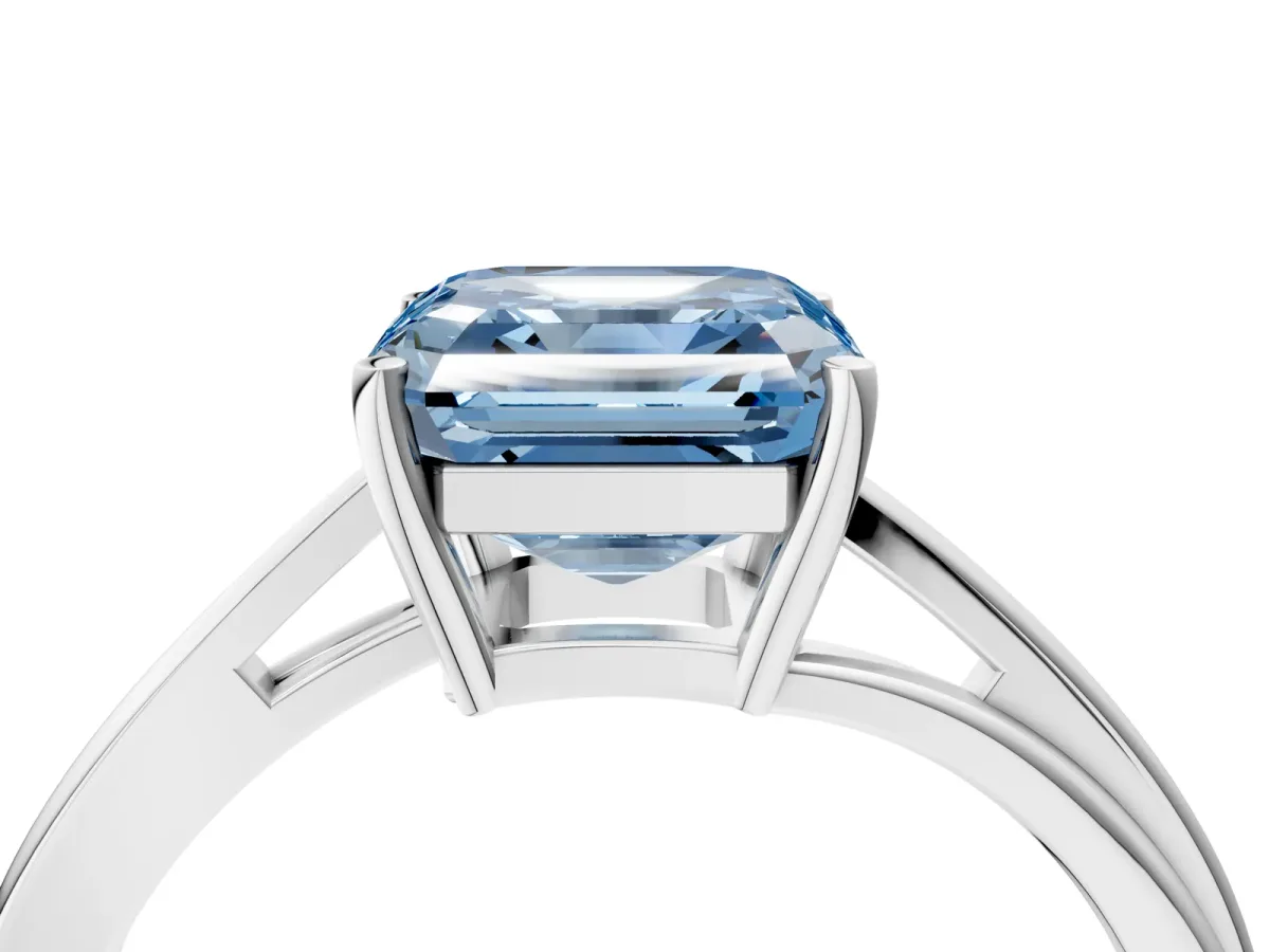Fancy Blue Asscher Cut Cut Solitaire Twist Band Ring with Four-Prong Setting Platinum