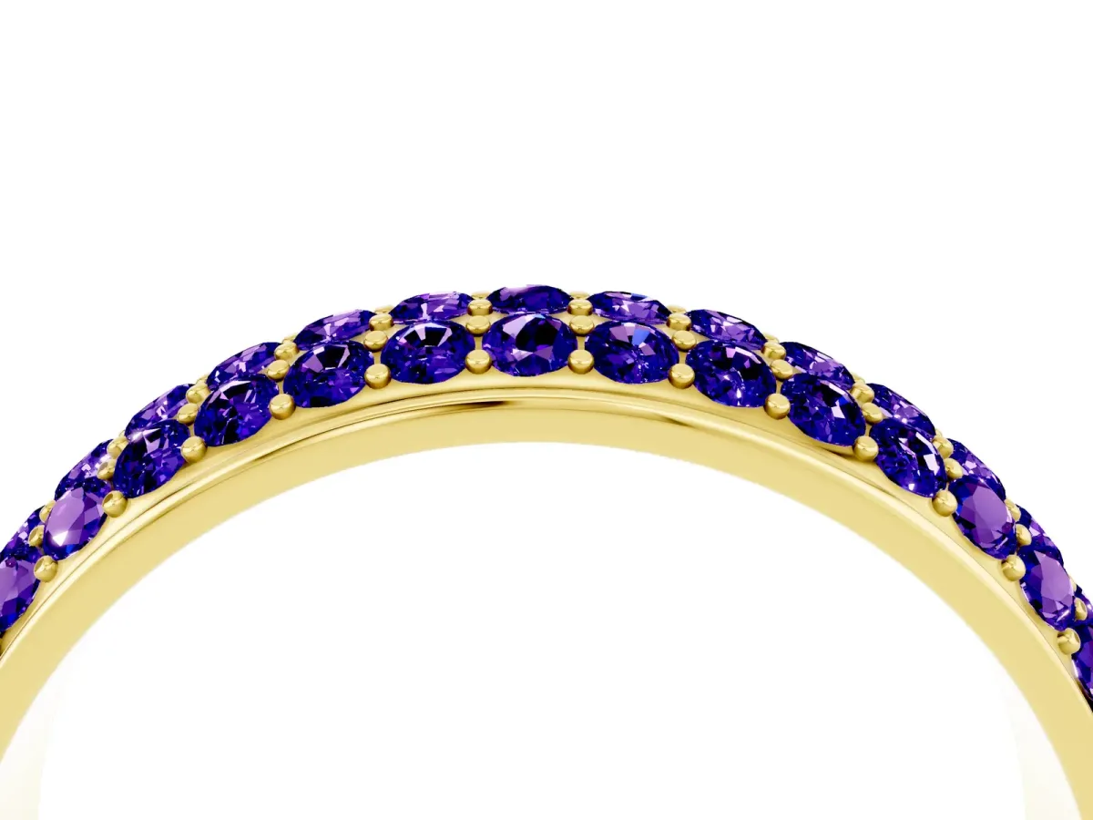 Three-Row Round Tanzanite Eternity Band with Shared Prong Setting Yellow gold