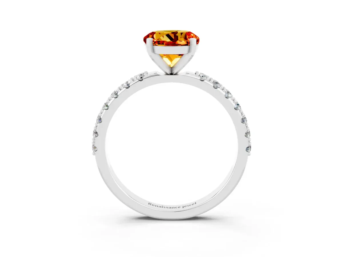 Round Cut Citrine Solitaire Pavé Band with Four-Prong Setting Platinum