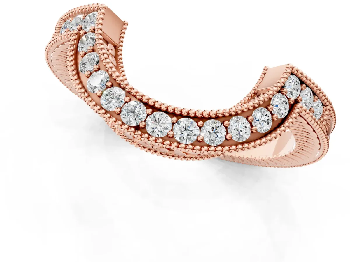 Channel Set Round Diamond Chevron Band Rose gold