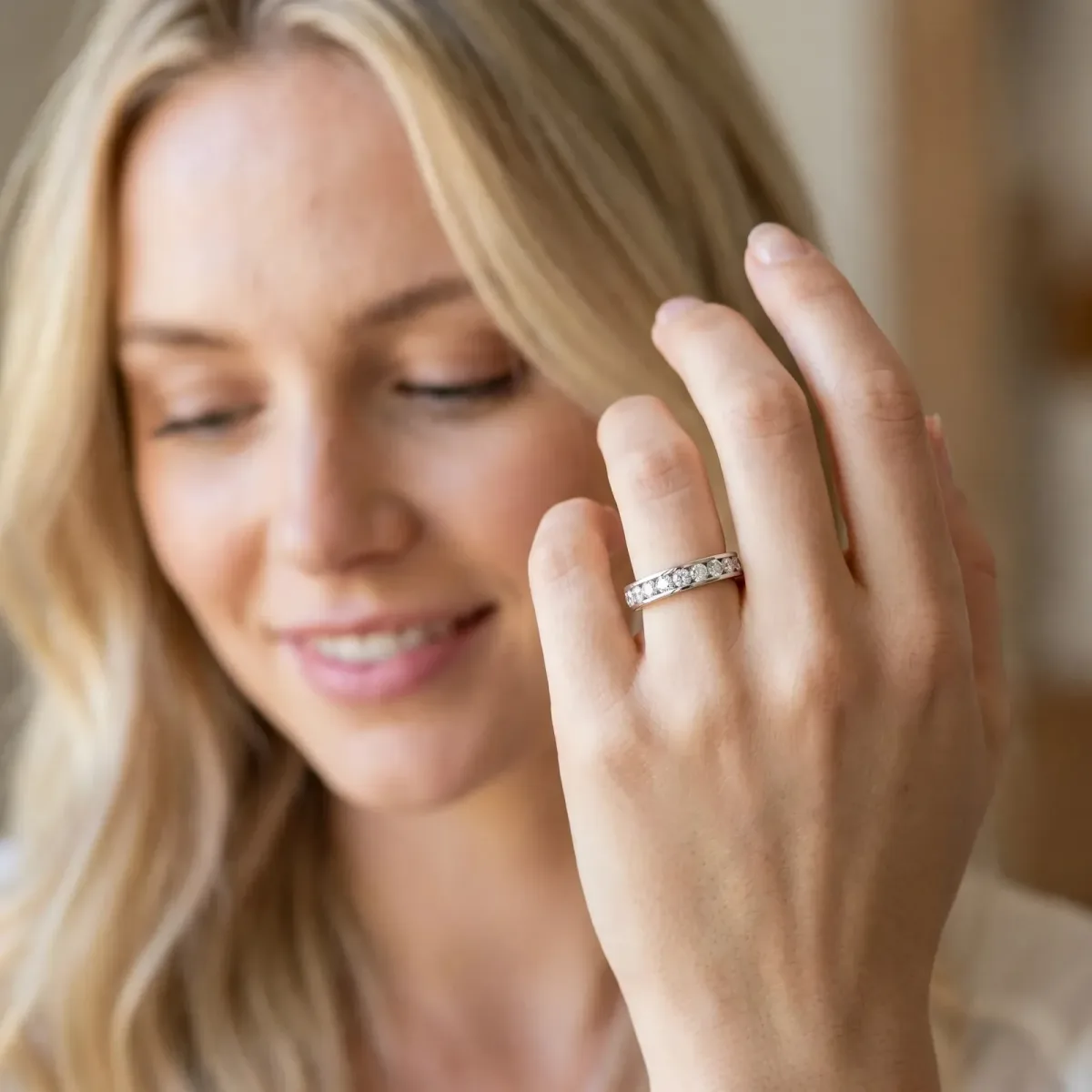 Channel Set Round Diamond Eternity Band Silver