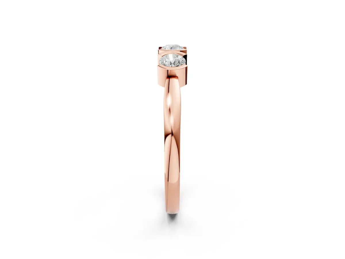 Three-Stone Round Diamond Half Bezel Prong Band Rose gold