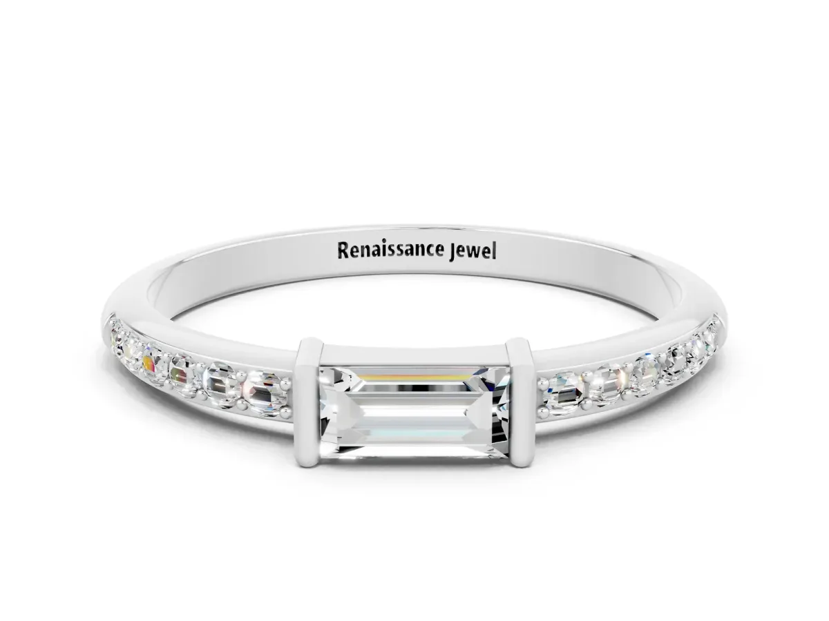 Baguette Moissanite Pavé Band with Bar Setting Silver