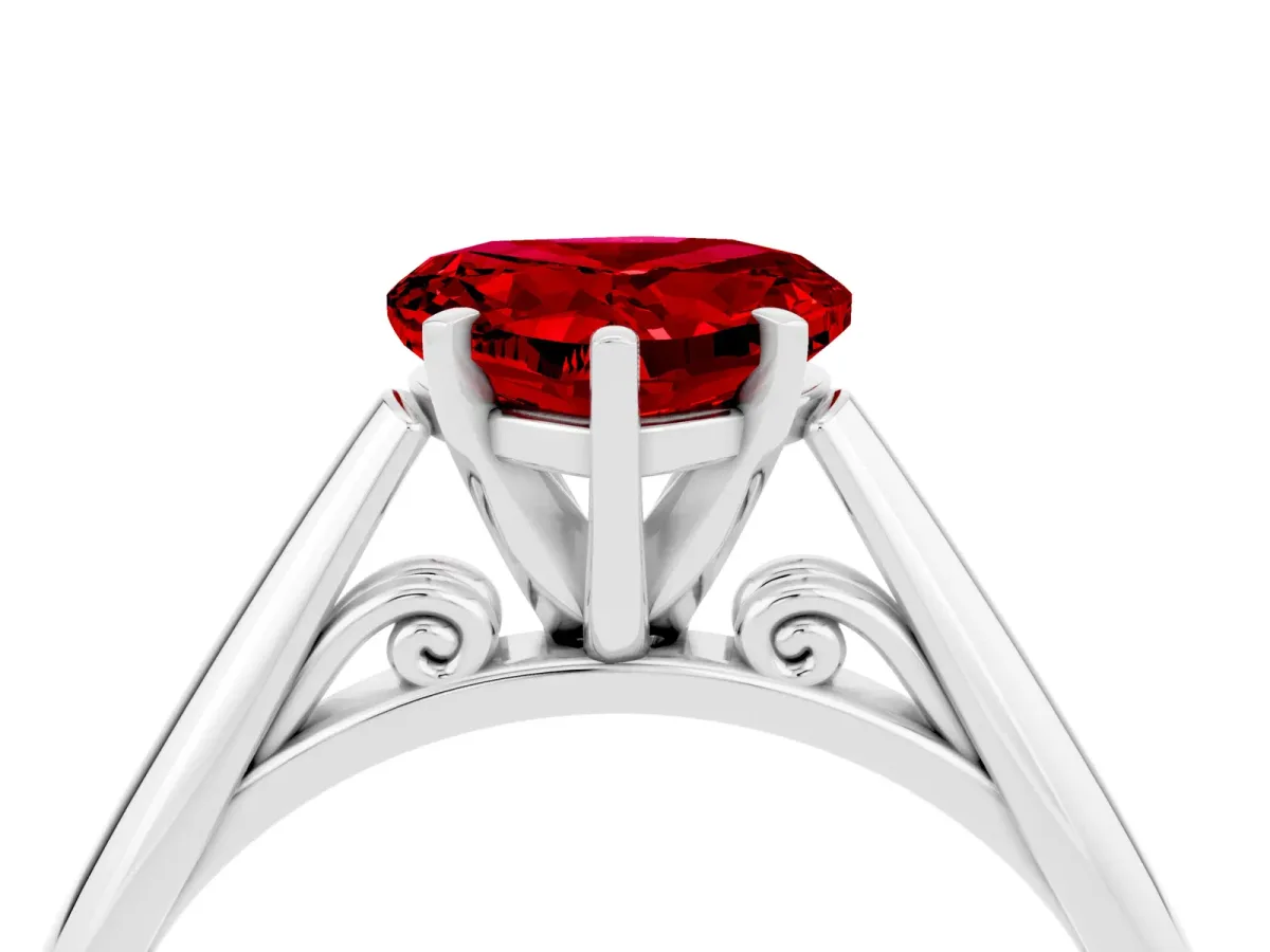 Heart Cut Ruby Solitaire Engagement Ring with Cathedral Setting and Four-Prong Mount White gold