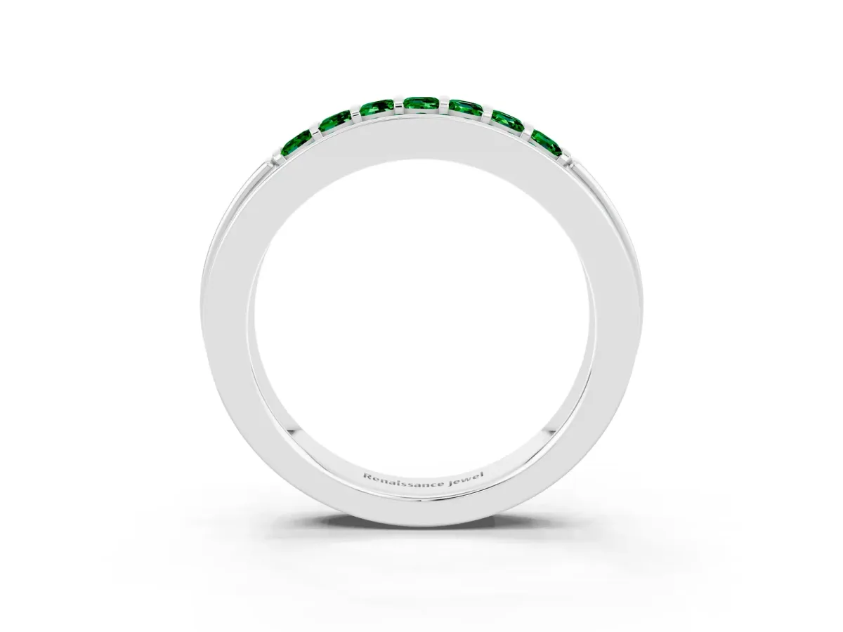 Bar-Set Princess Cut Emerald Pavé Band Silver