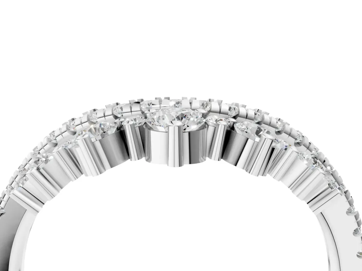 Round Diamond Pavé Contour Band with Prong Setting Silver