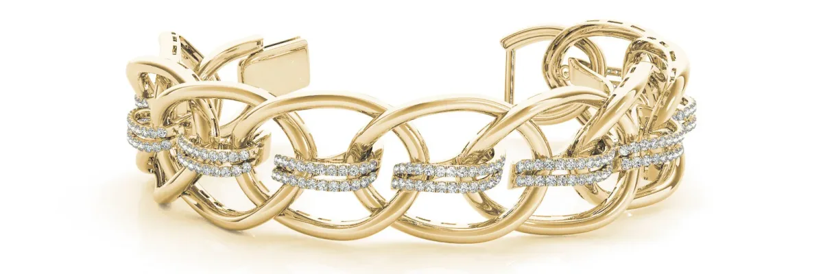 Pavé Round Diamond Open Link Cuff Bracelet Yellow gold