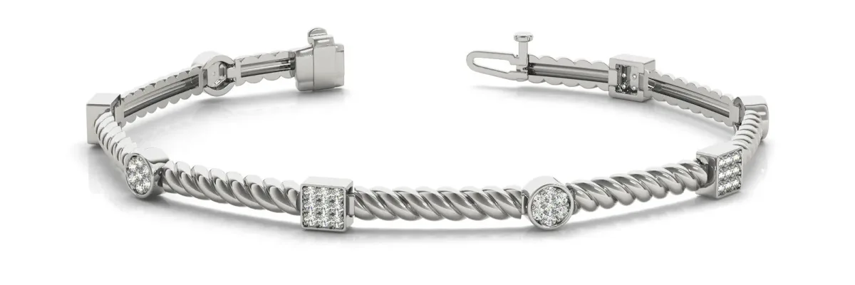 Round Pavé Diamond Twist Bracelet with Box Clasp White gold