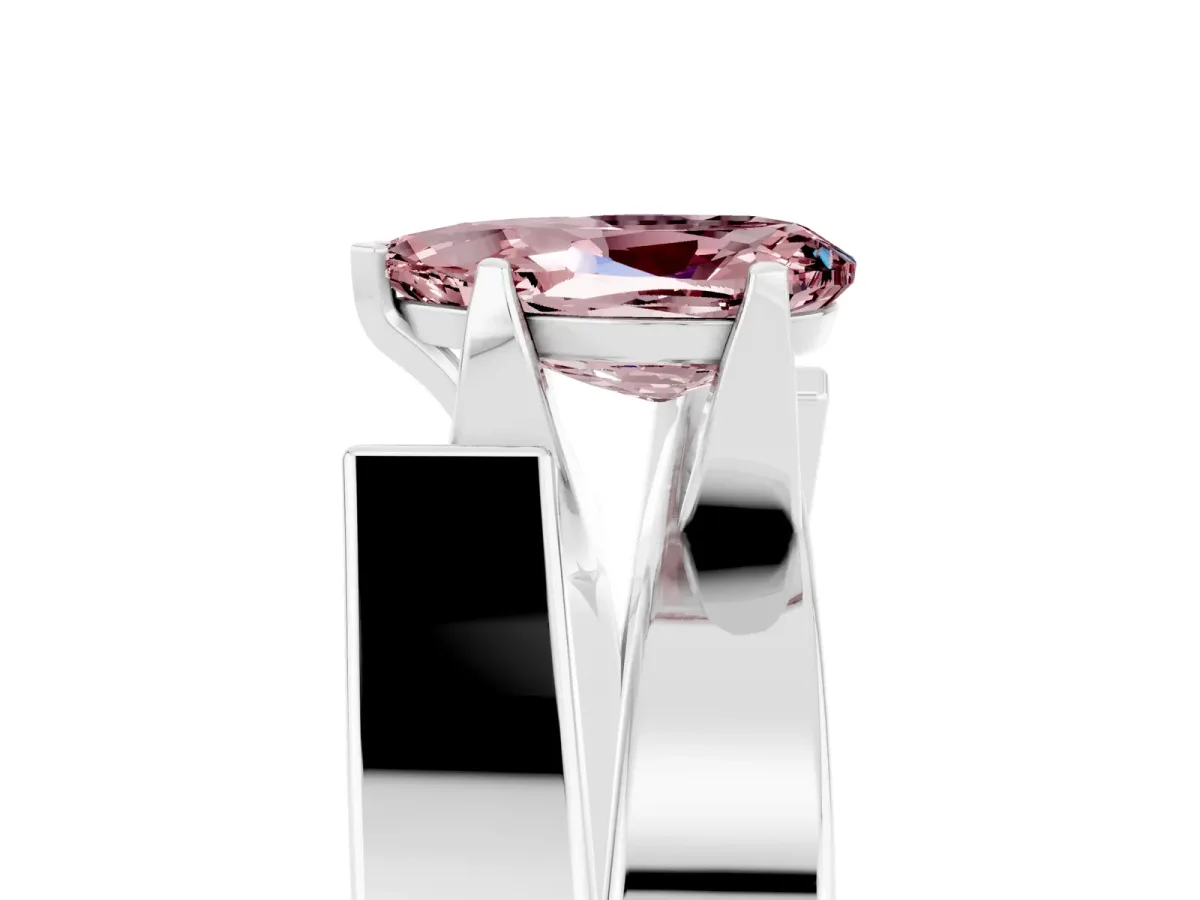 Modern Tension Set Pear Cut Morganite Solitaire Wide Band Ring Silver