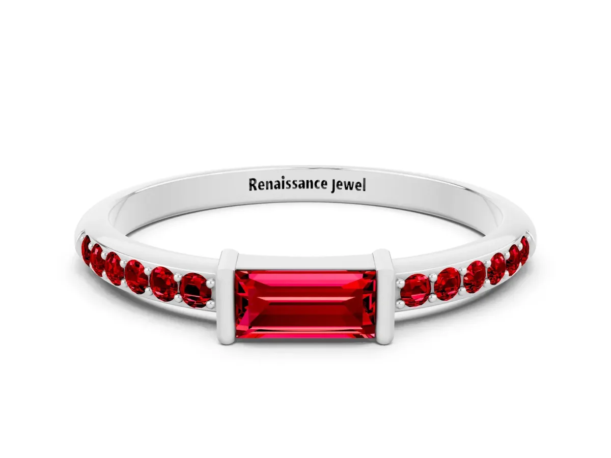 Baguette Ruby Pavé Band with Bar Setting Silver