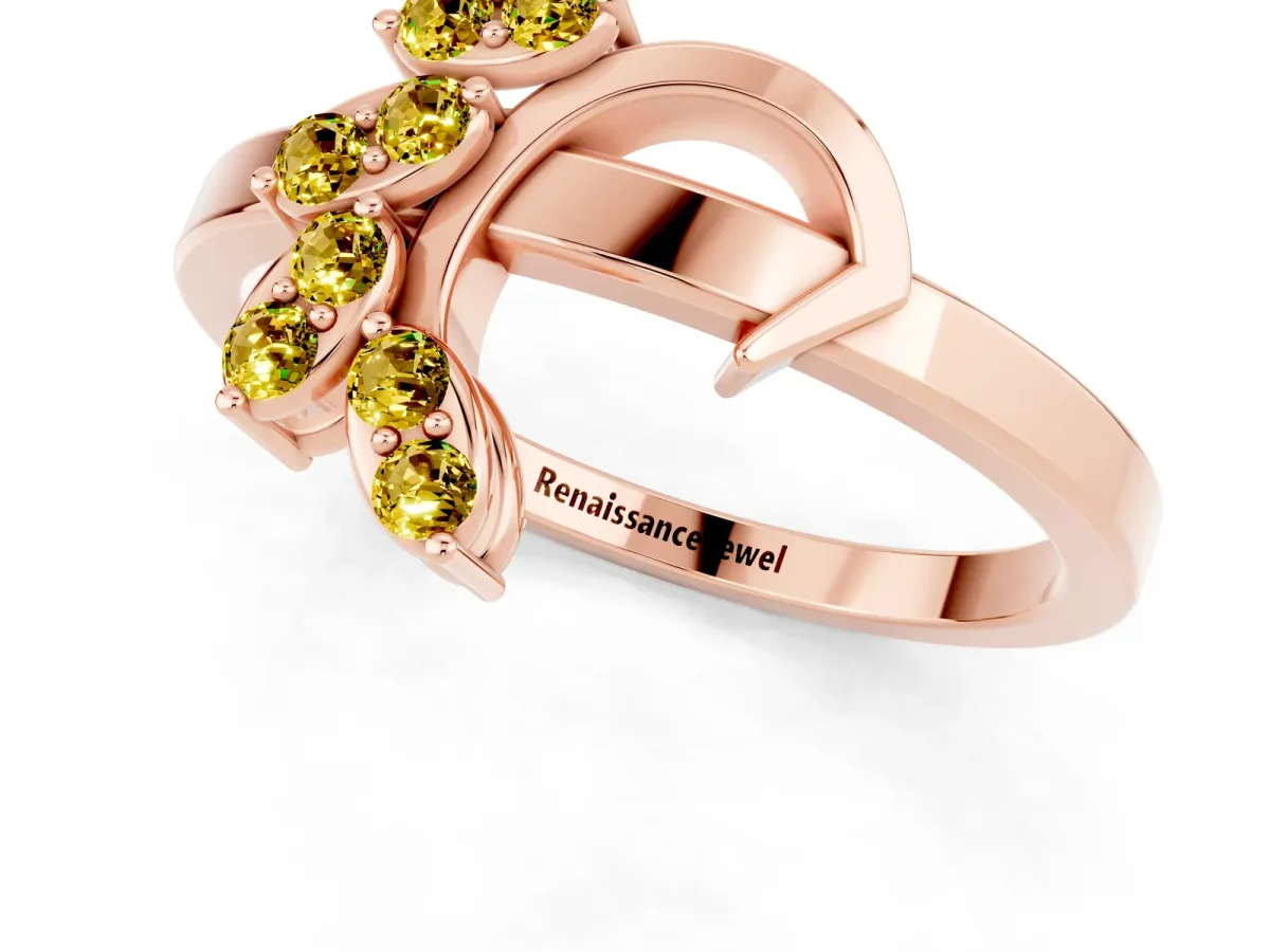 Marquise Yellow Sapphire Cluster Bypass Ring with Prong Setting Rose gold