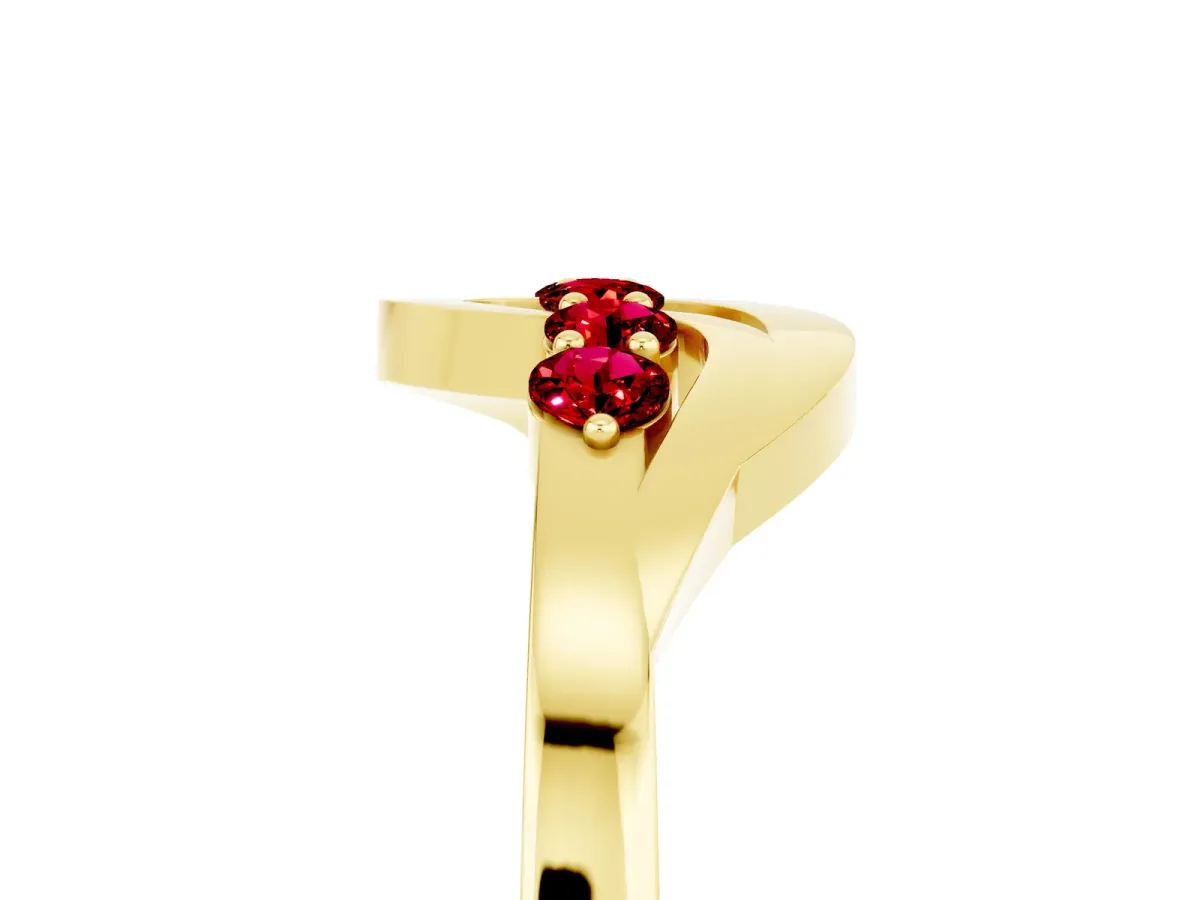 Five-Stone Round Ruby Crossover Band with Prong Setting Yellow gold