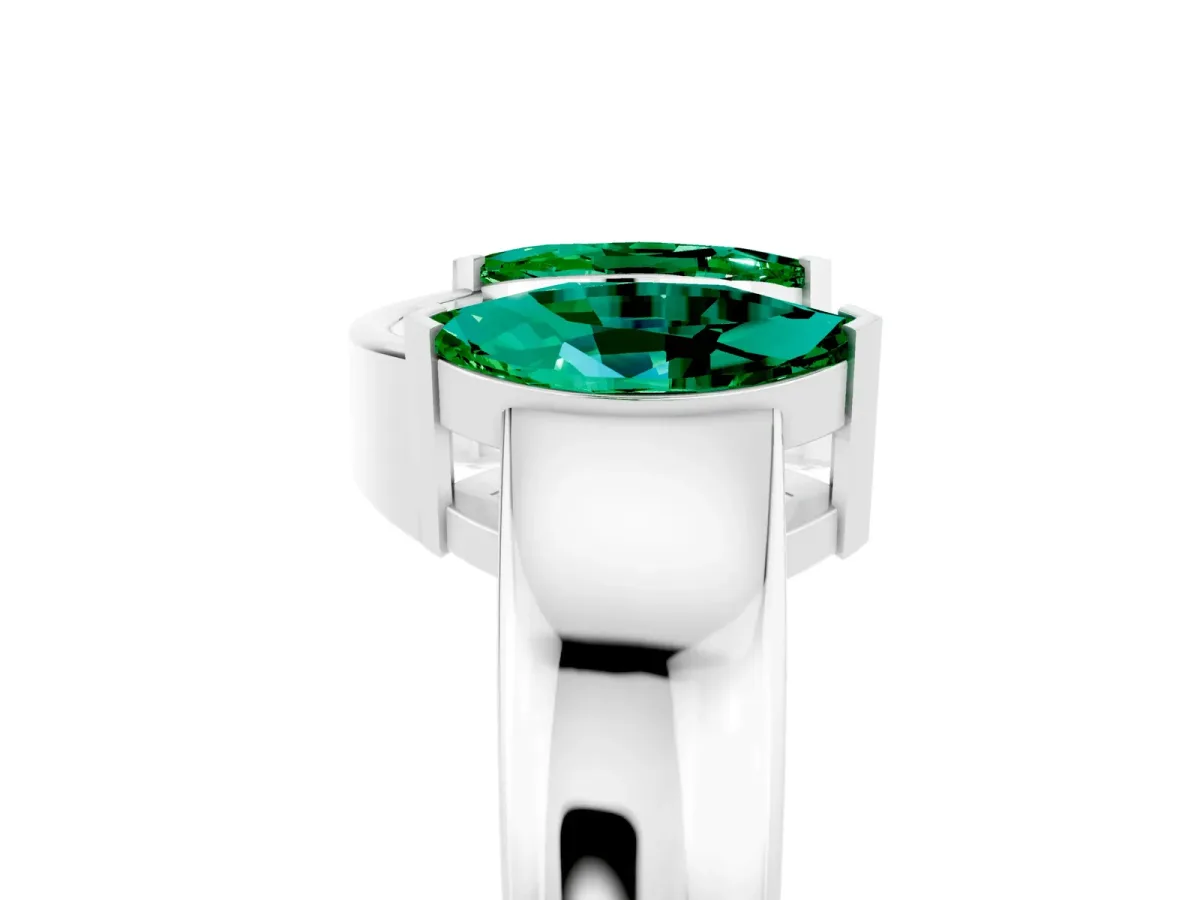 Marquise Emerald Open Band Ring with Tension Setting Platinum