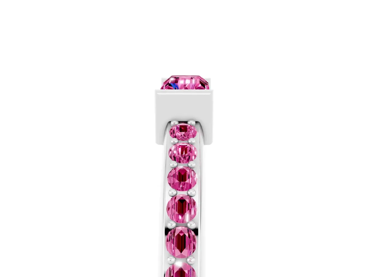 Baguette Pink Sapphire Pavé Band with Bar Setting Platinum