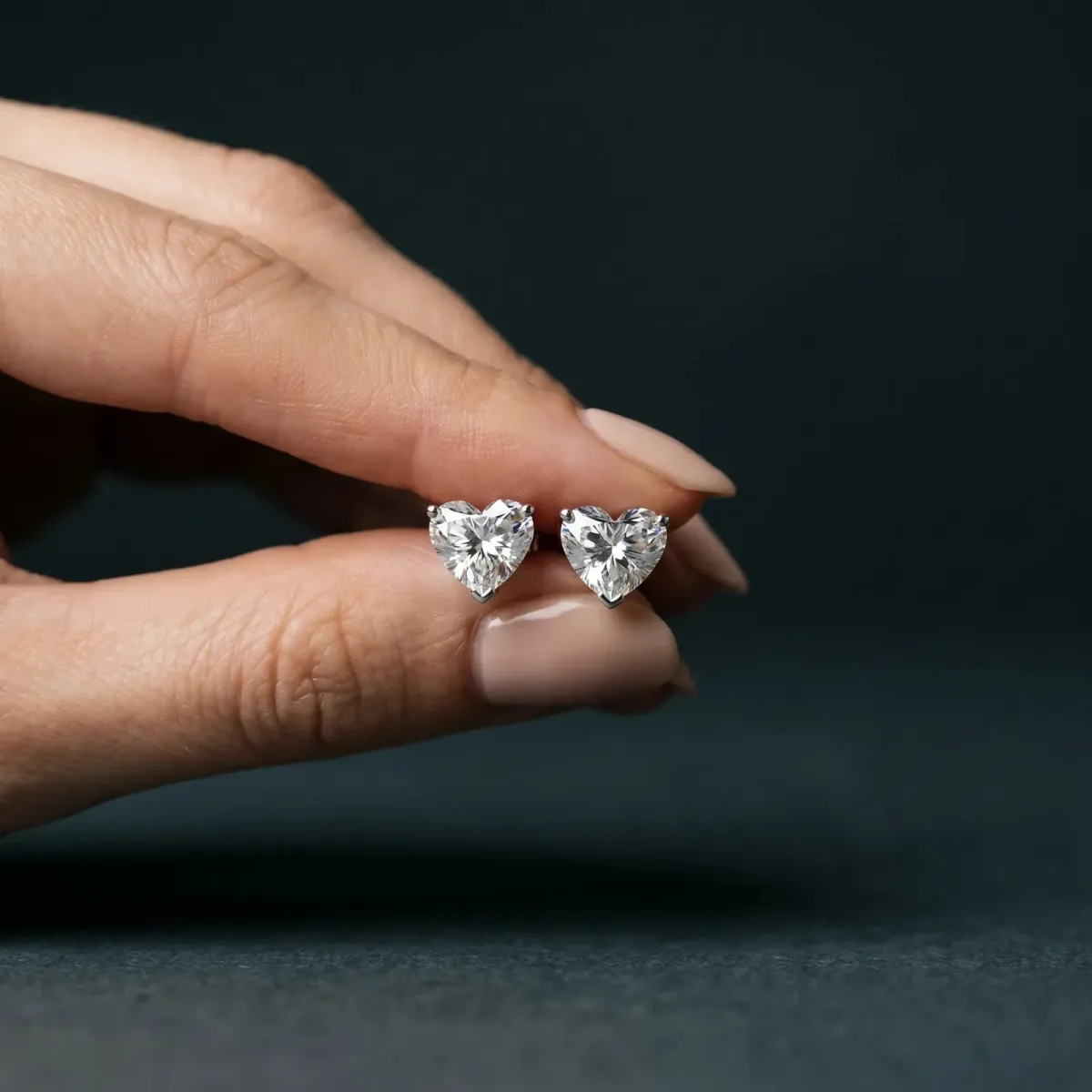 Heart Cut Diamond Stud Earrings Silver