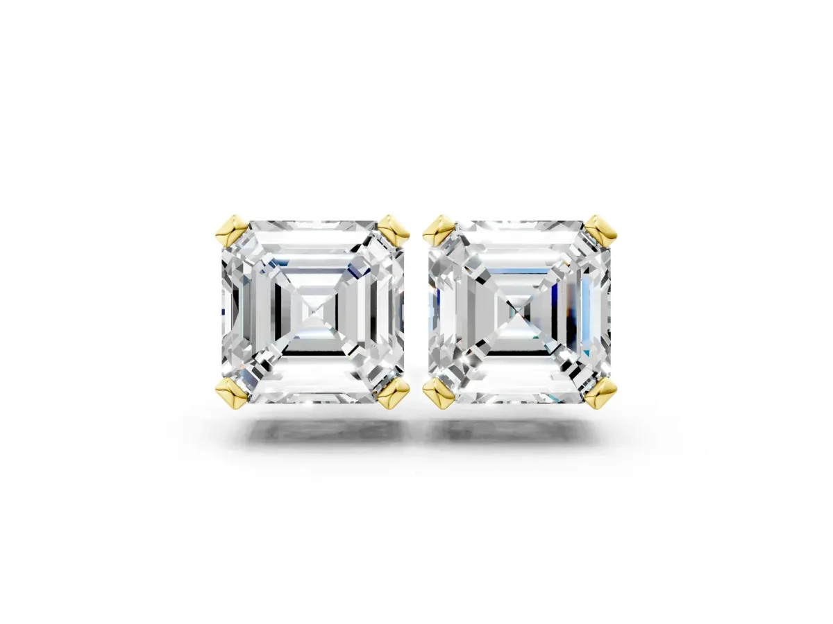 Asscher Cut Diamond Stud Earrings Yellow gold