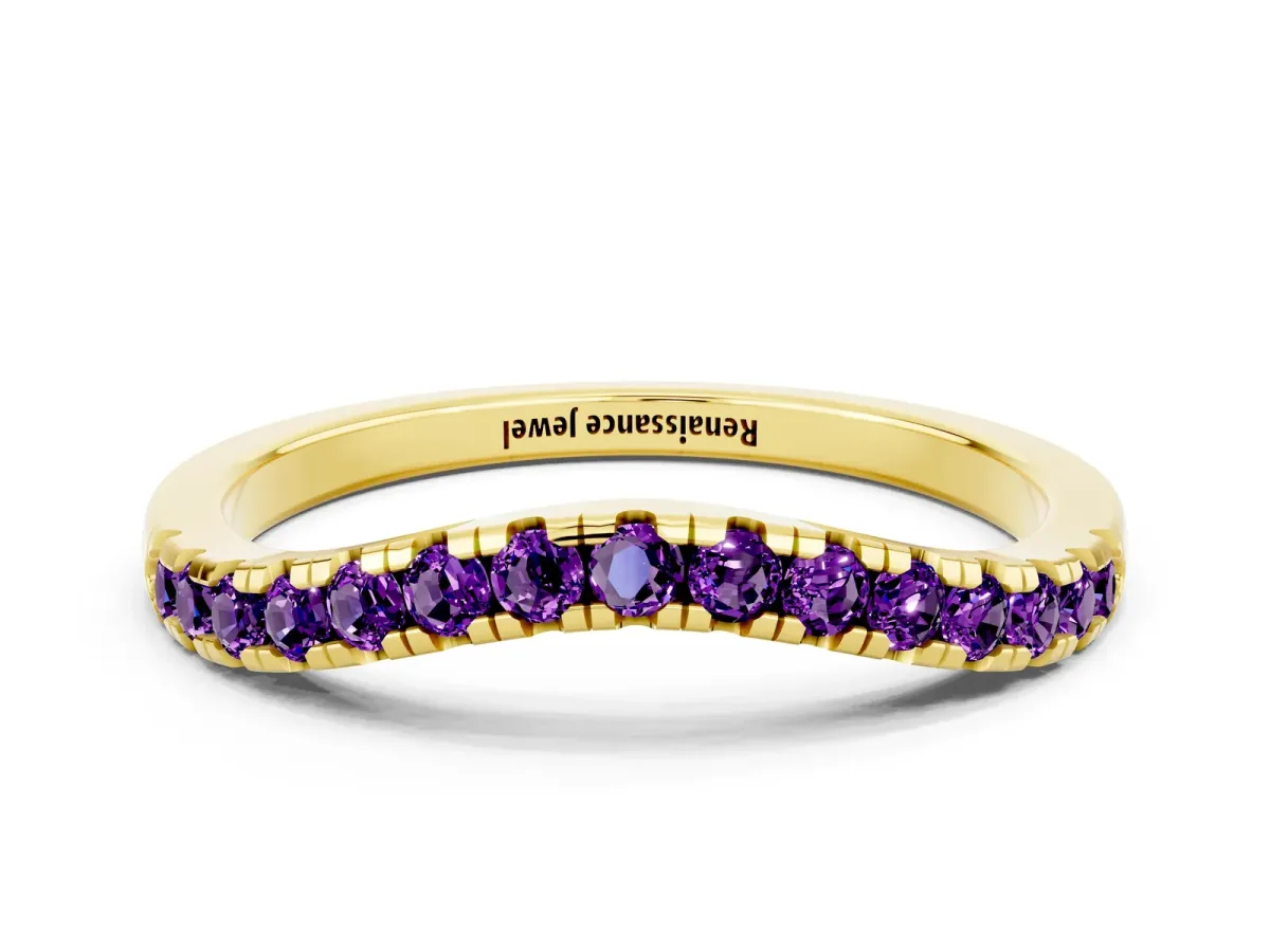Amethyst Pavé Curved Wedding Band Yellow gold