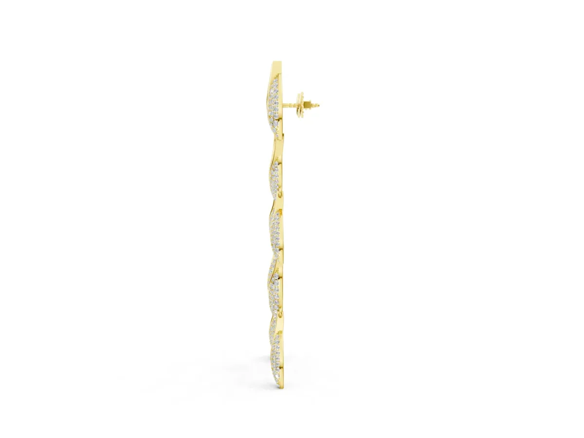 Round Diamond Pavé Olive Branch Drop Earrings Yellow gold