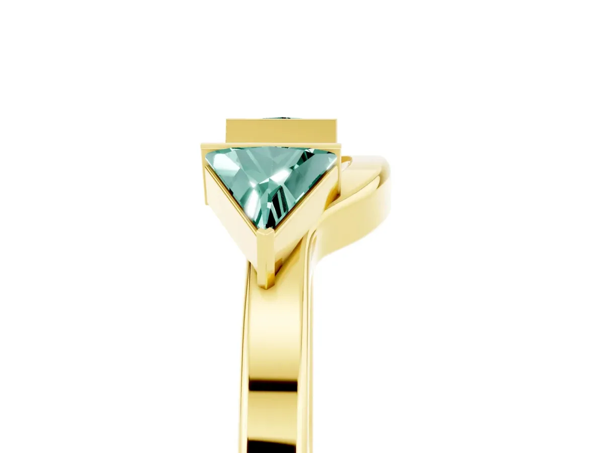 Trillion Green Sapphire Open Band Ring with Bezel Setting Yellow gold