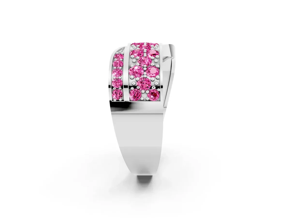 Pavé Round Pink Sapphire Crossover Band with Bead Prong Setting Silver