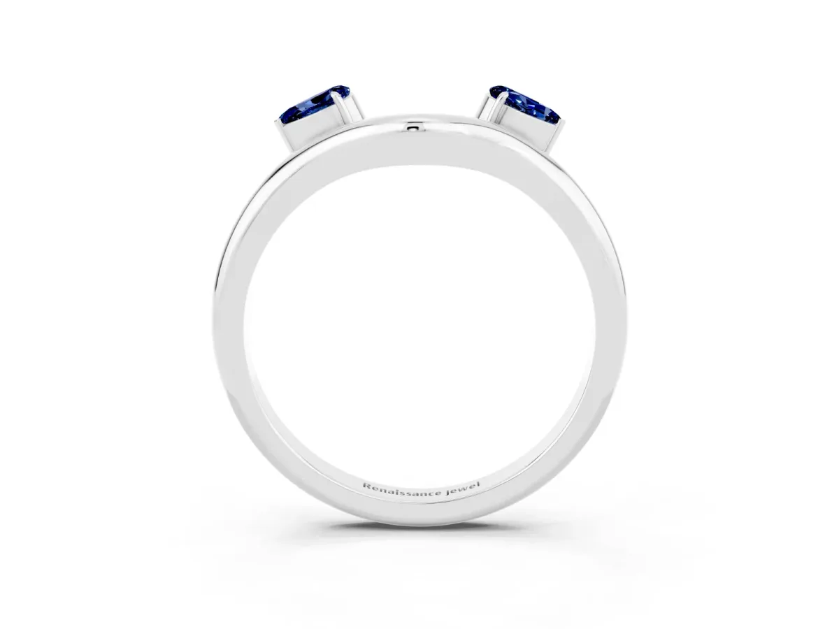 Pear Cut Blue Sapphire Two-Stone Open Band Ring with Prong Setting Silver