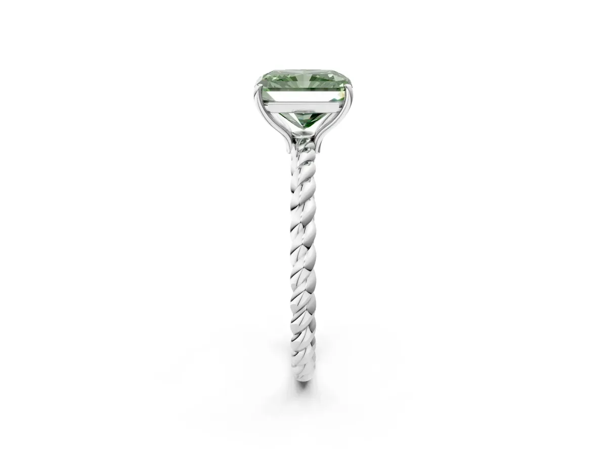 Fancy Green Radiant Cut Solitaire Twisted Band 4-Prong Ring Platinum