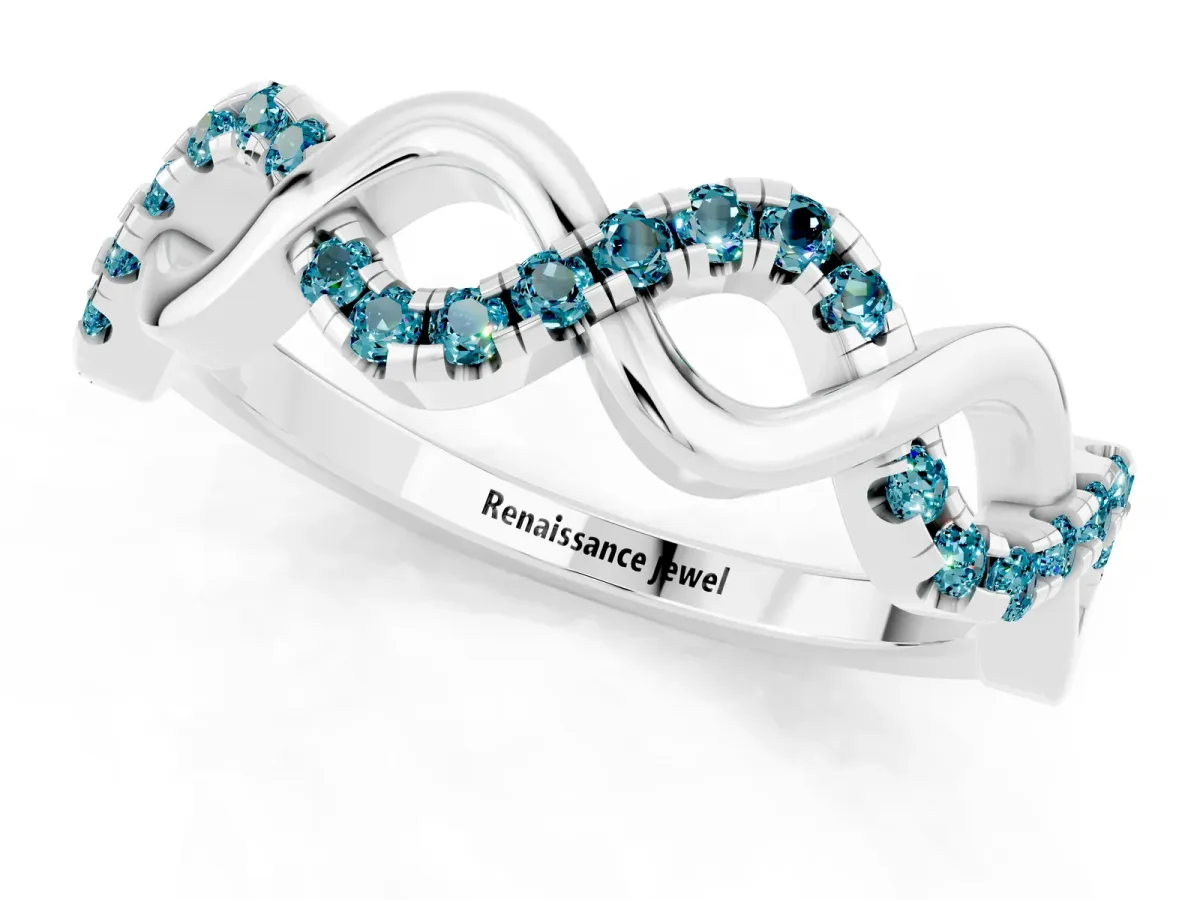 Twist Infinity Round Blue Topaz Band with Pavé Setting Silver