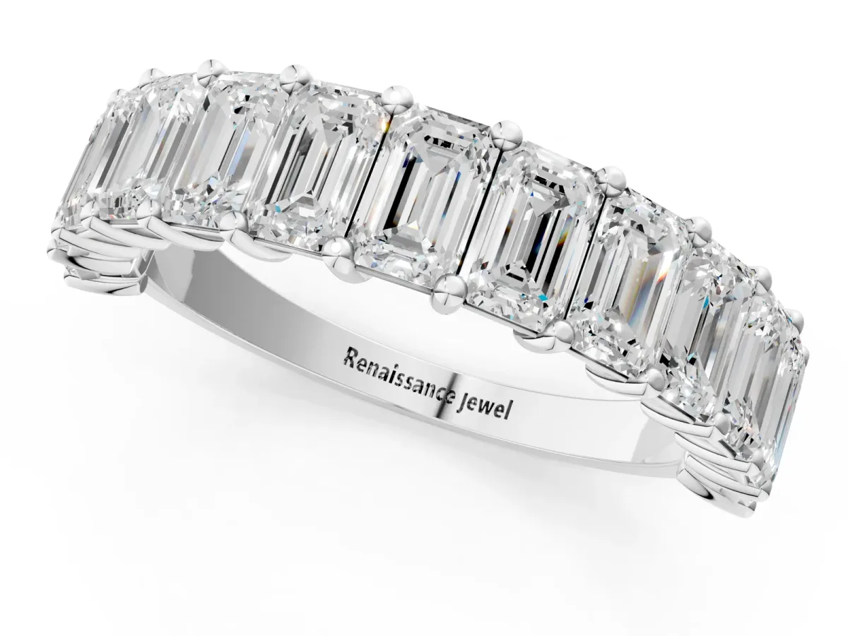 emerald Cut half eternity band with shared prong setting Silver