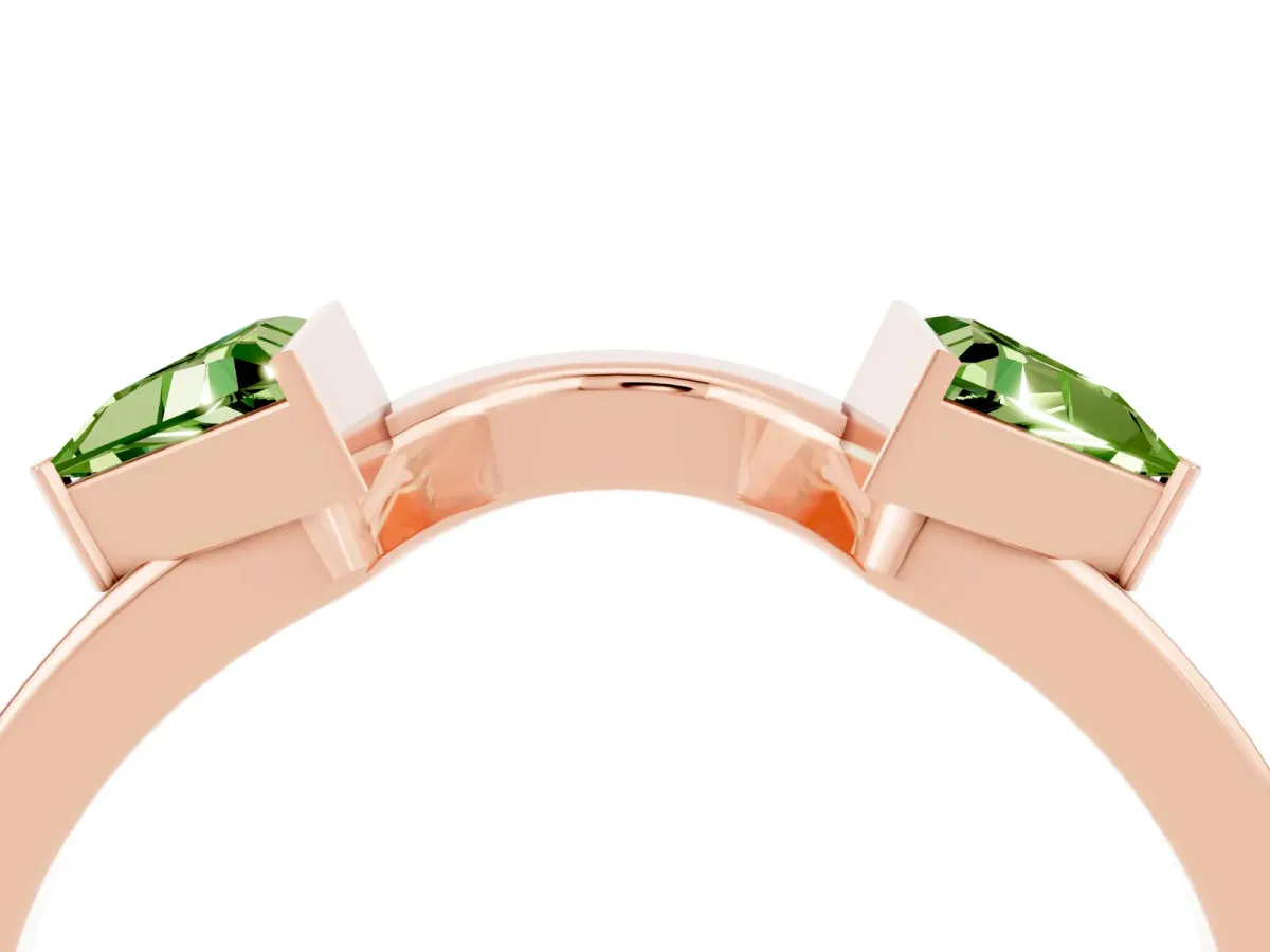 Trillion Peridot Open Band Ring with Bezel Setting Rose gold