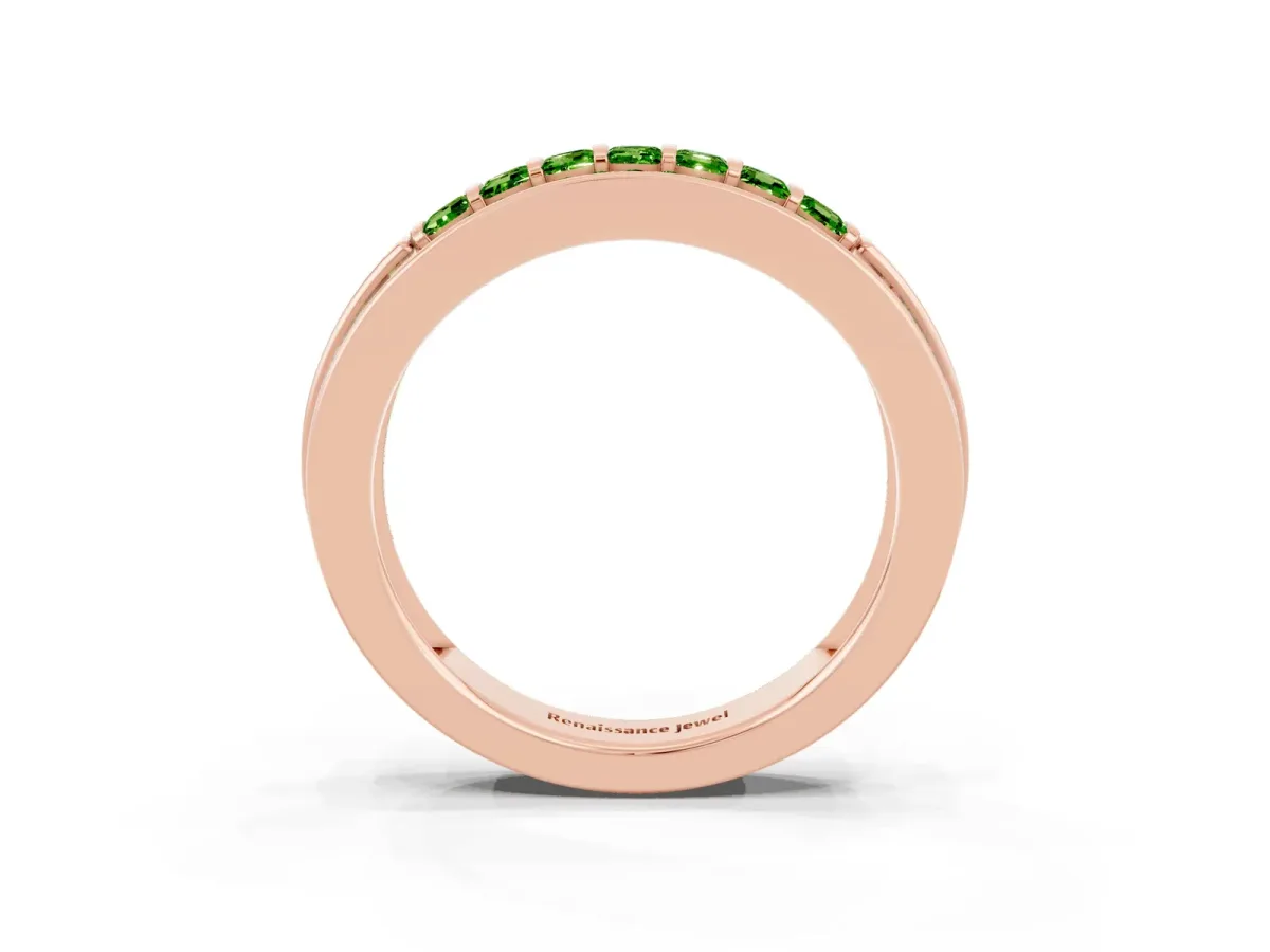 Bar-Set Princess Cut Peridot Pavé Band Rose gold