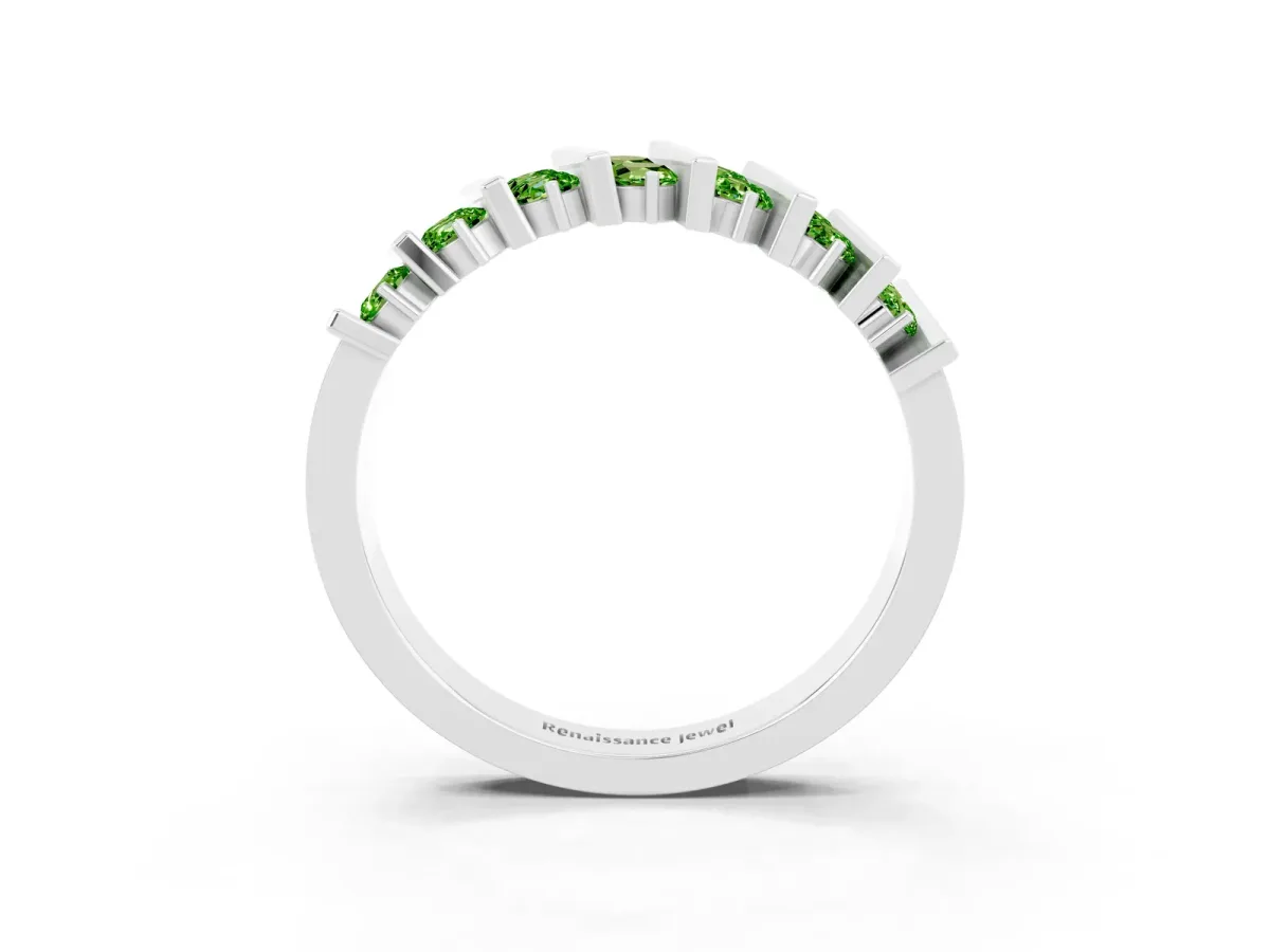 Channel Set Round Peridot Anniversary Band with Vertical Prongs Silver