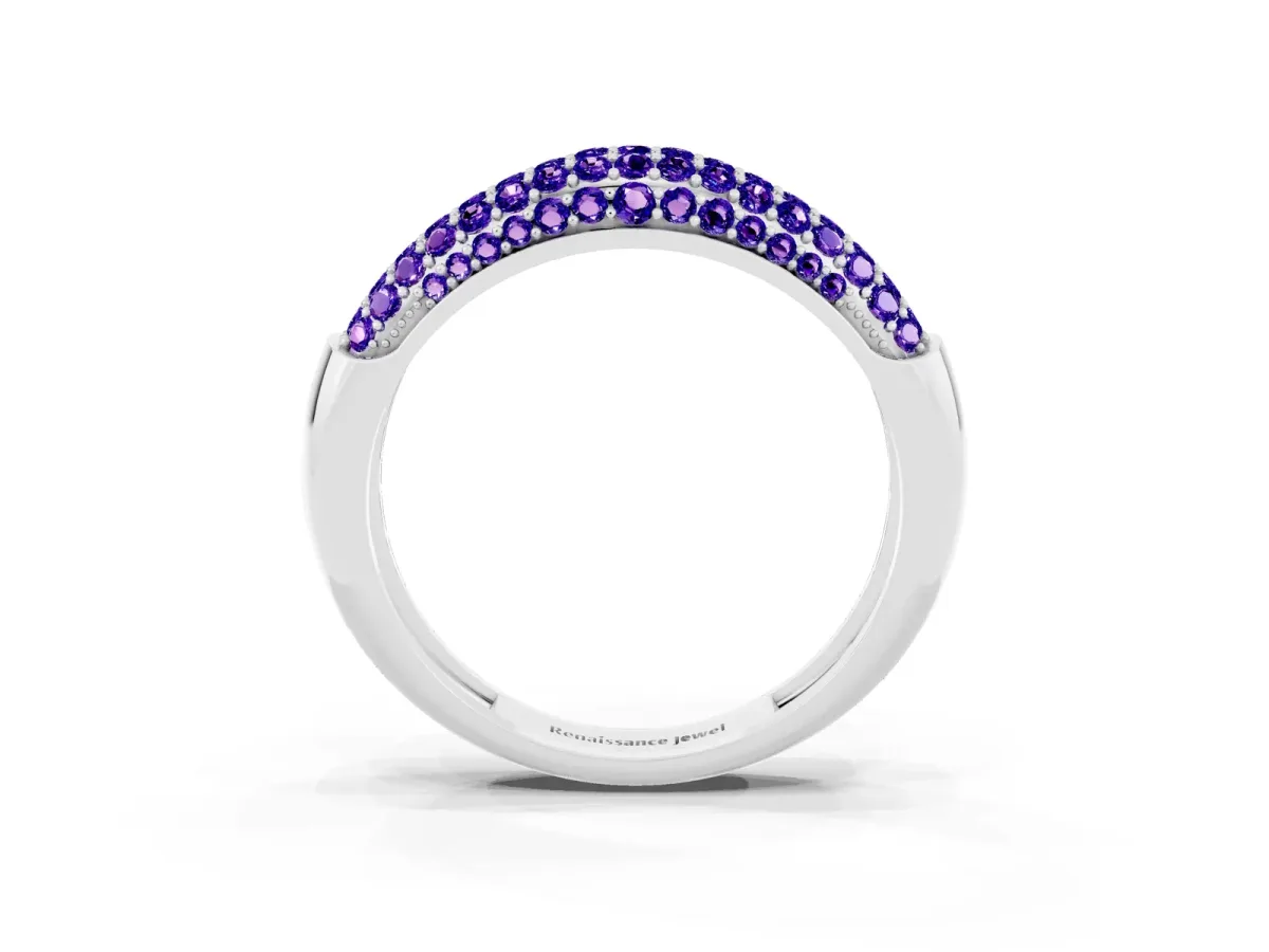 Three-Row Pavé Round Tanzanite Dome Band Platinum