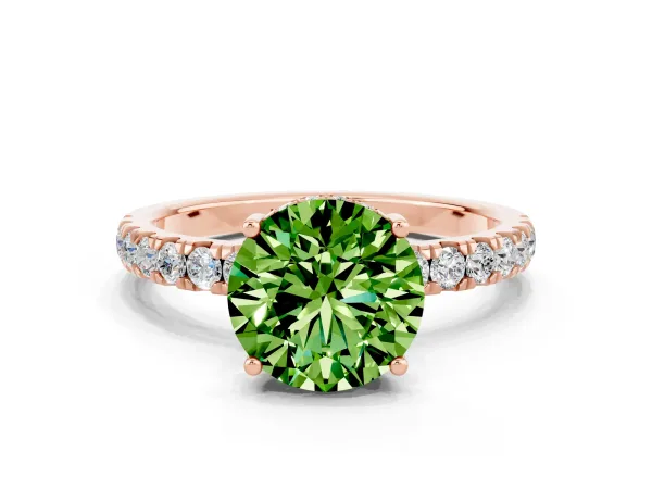 Round Cut Peridot Pave Band Solitaire Ring with Round and Prong Setting Rose gold