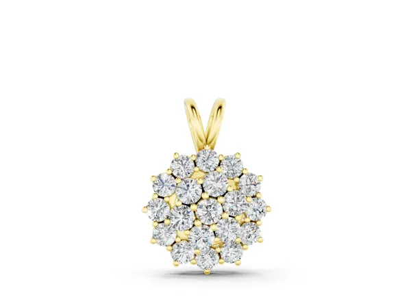 Cluster Round Diamond Prong-Set Pendant Yellow gold
