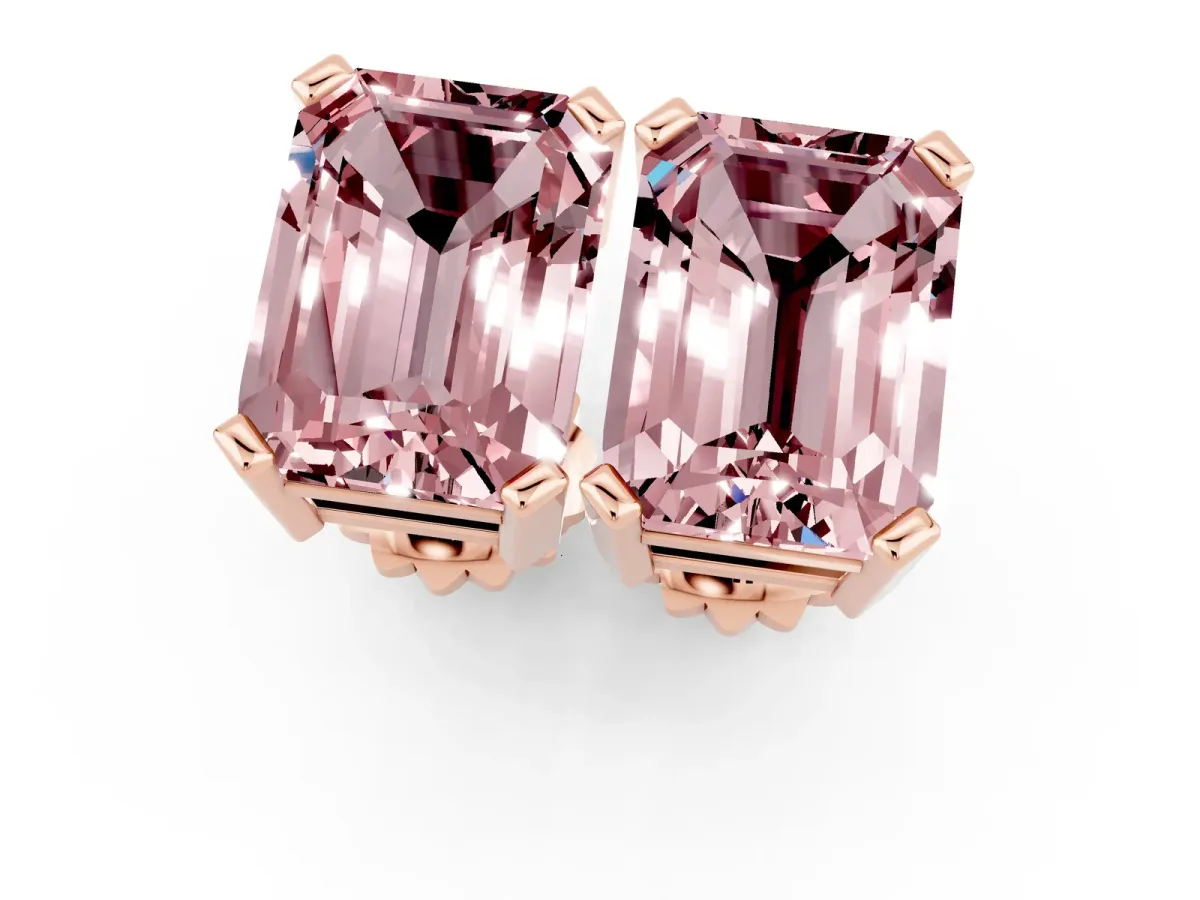 Emerald Cut Morganite Stud Earrings Rose gold