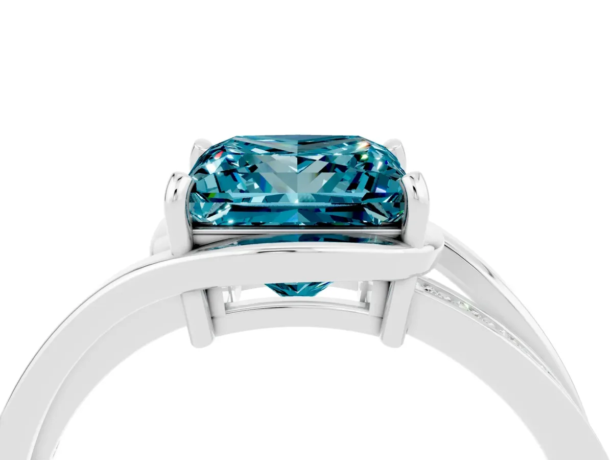 Princess Cut Blue Topaz Solitaire Ring with Split Shank and Prong Setting Platinum