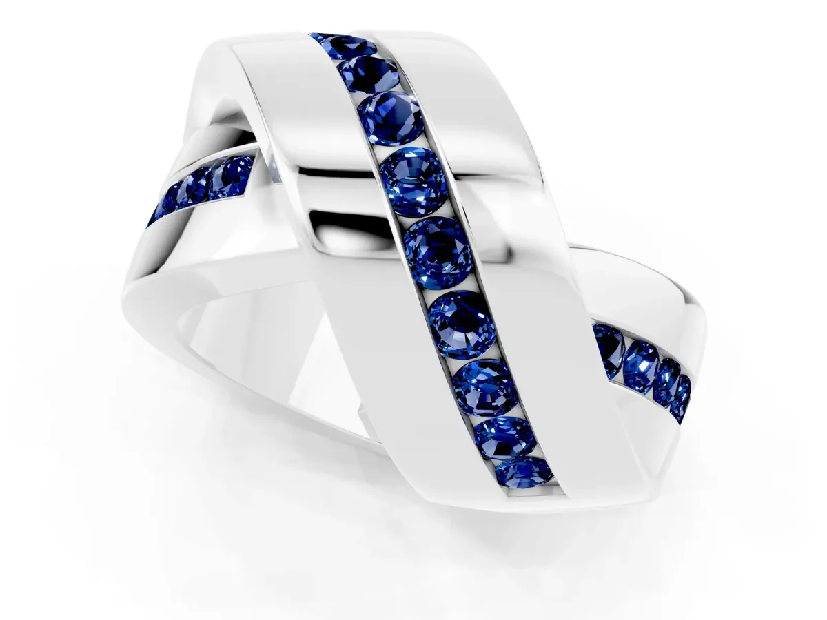 Pavé Round Blue Sapphire Crossover Band with Channel Setting Silver
