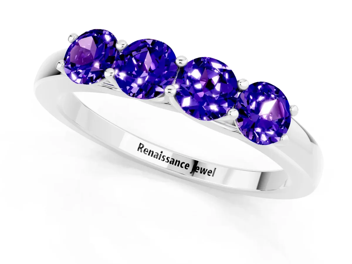 Four-Stone Round Tanzanite Prong-Set Band Platinum