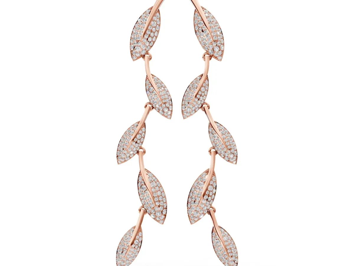 Round Diamond Pavé Olive Branch Drop Earrings Rose gold