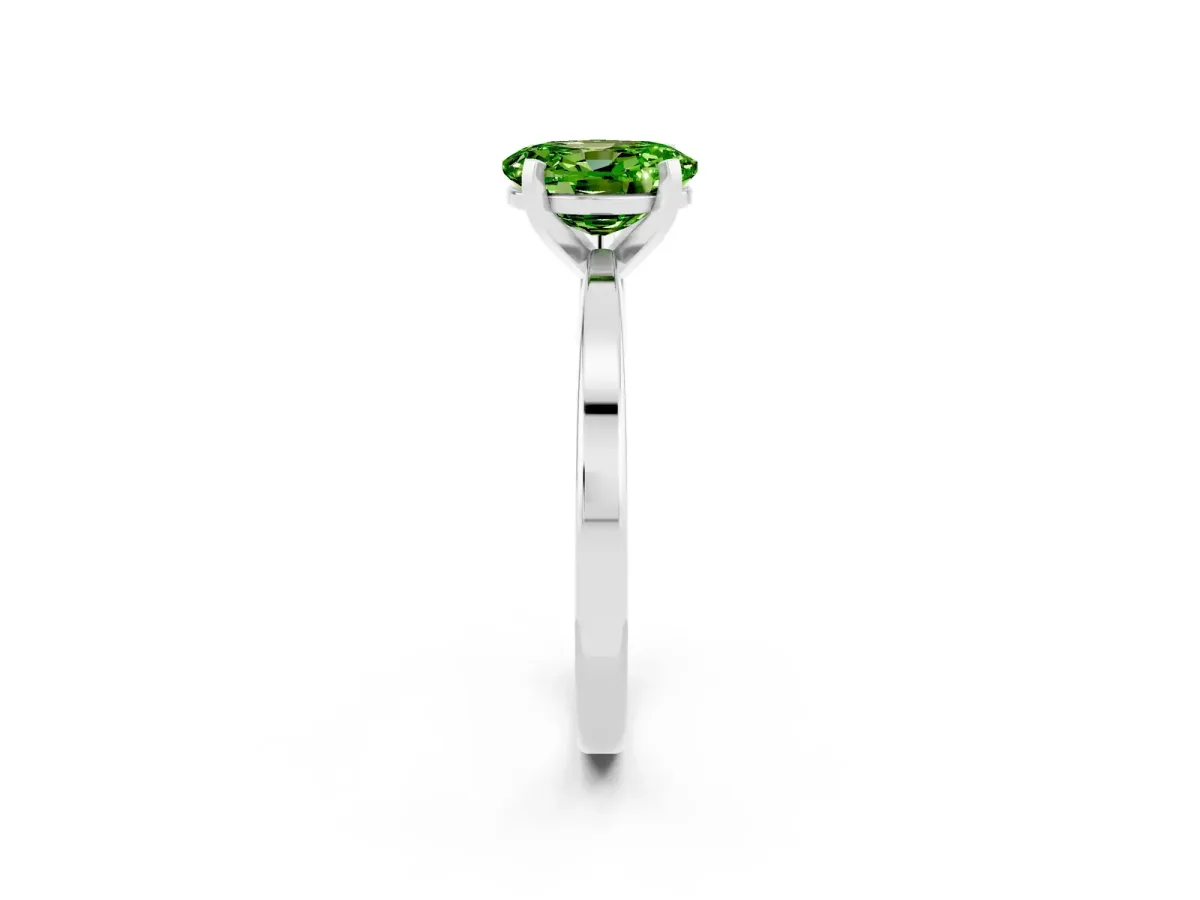 Oval Cut Peridot Solitaire Engagement Ring with Classic Band and Four-Prong Setting Silver