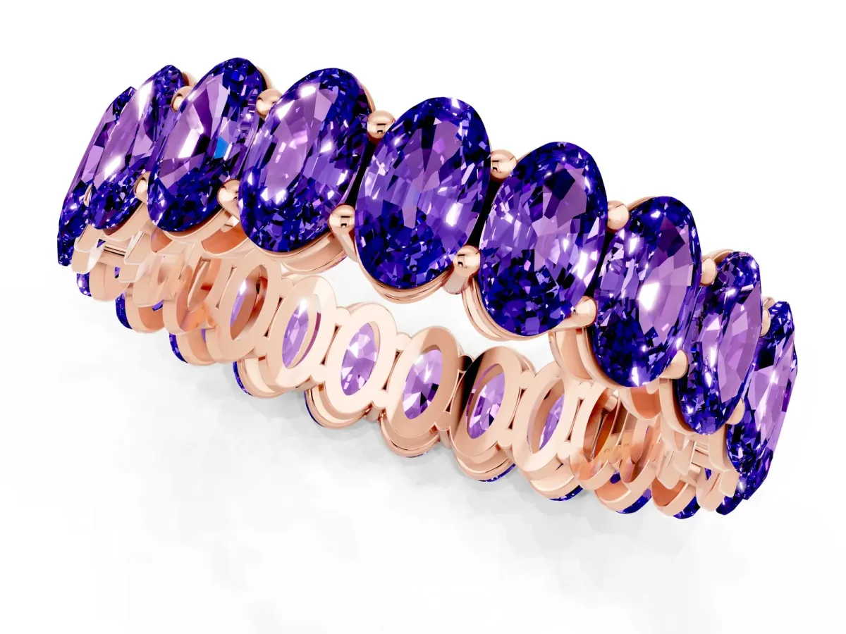 Oval Cut Tanzanite Eternity Band with Shared Prong Setting Rose gold
