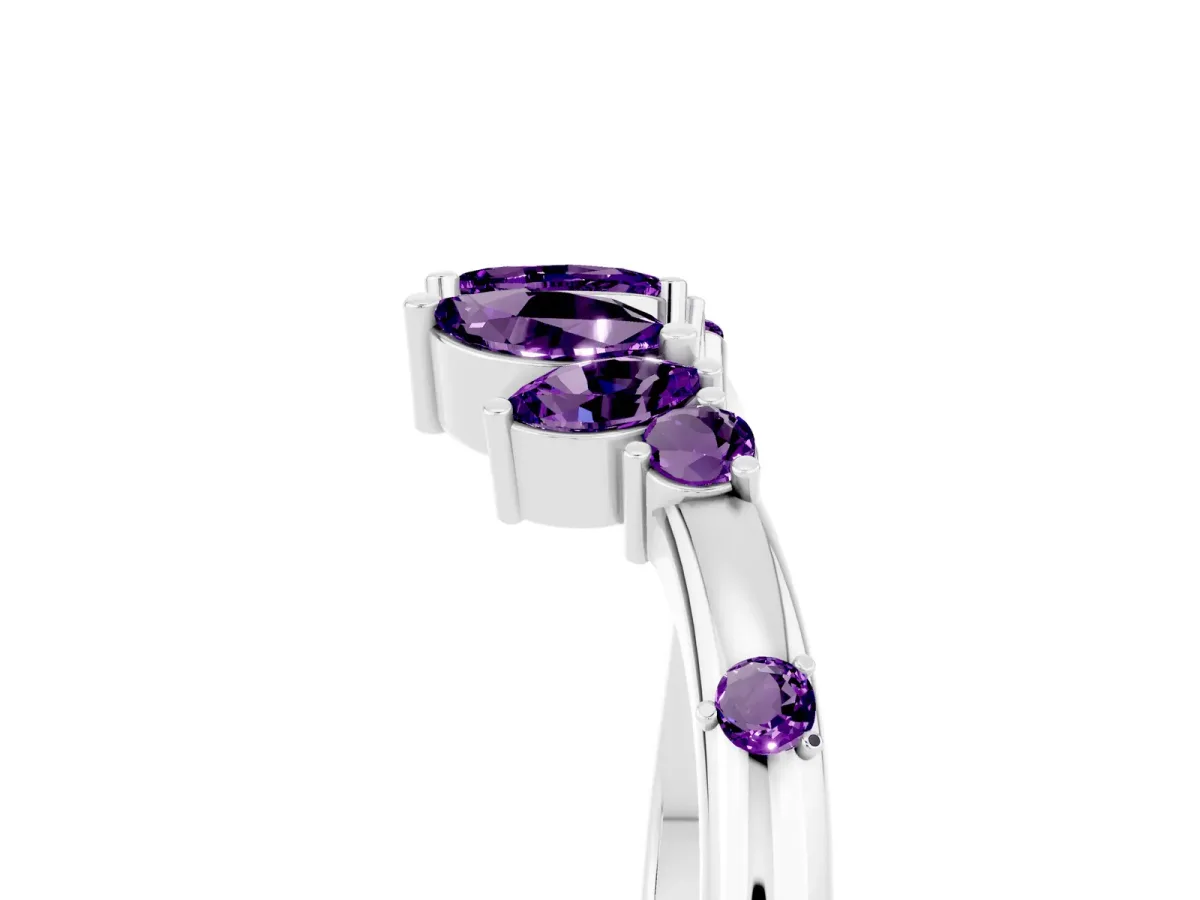 Open Marquise Cluster Amethyst Band with Prong Setting Platinum